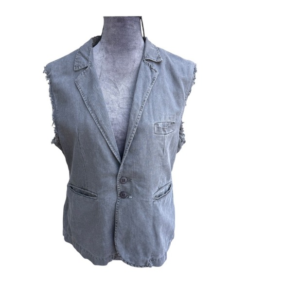 NSF Gray Denim Vest Sleeveless Blazer Frayed Edges Casual Size M - Picture 1 of 5